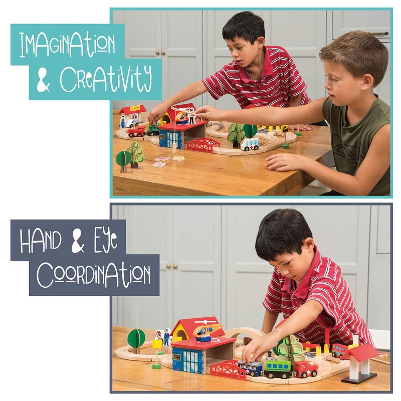 KipiPol Wooden Train Set - 69 Pieces Wooden Train Tracks & Trains for Kids, Toddler Boys and Girls 3,4,5 Years Old and Upâ€“ Premium Wood Construction Toys -Fits Thomas, Brio, IKEA, Melissa and Doug - Image 3